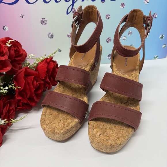 SALE VALENTINA CORK LEATHER WEDGES - Picture 3 of 8